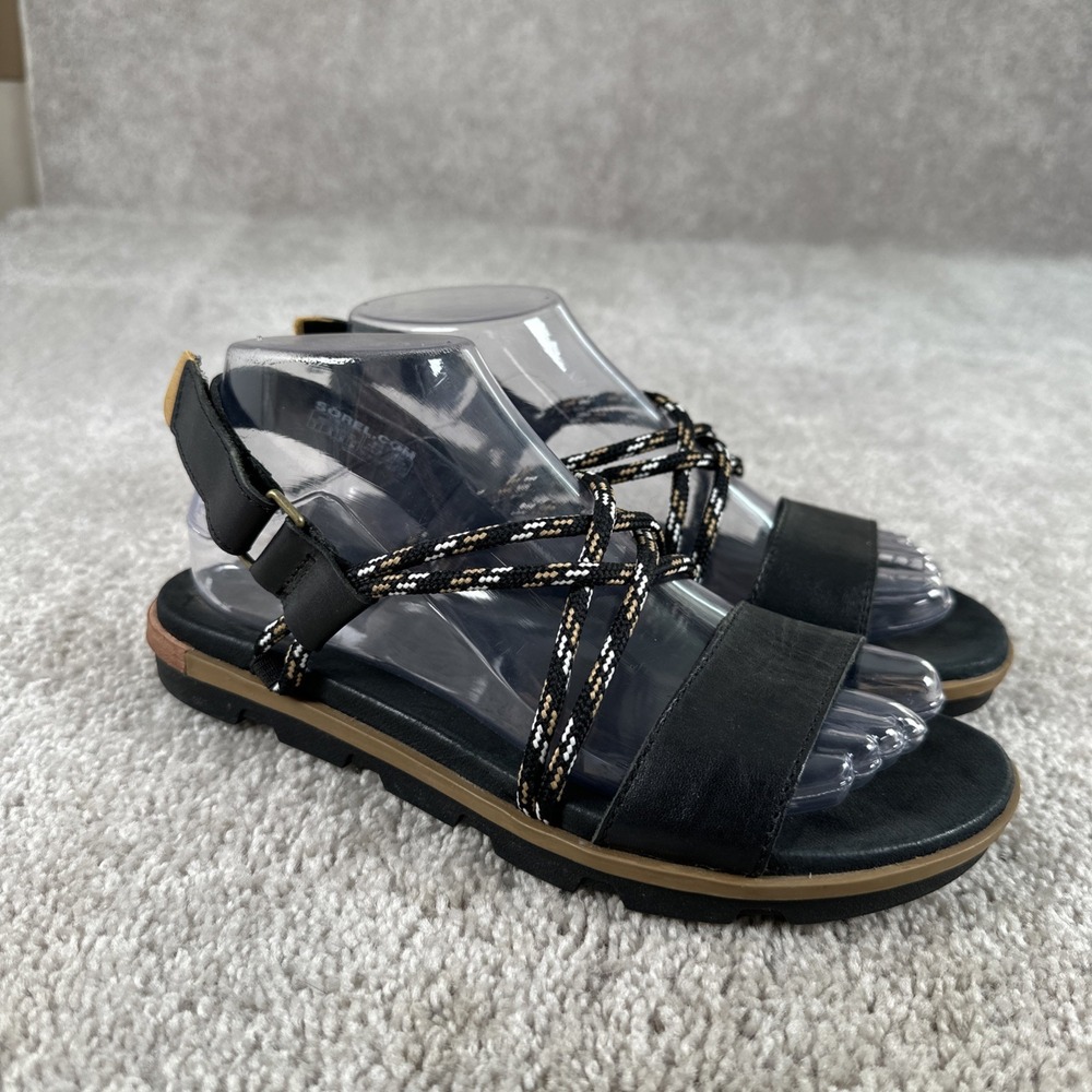 Sorel Torpeda II Lace Sandals Women's Black Leather Braided Cord Size 7